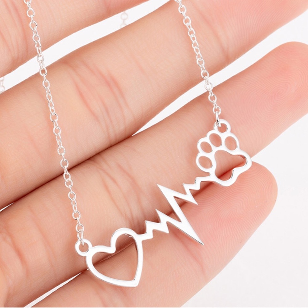 Animal Paw Print Heartbeat Necklace - Picture 5 of 7